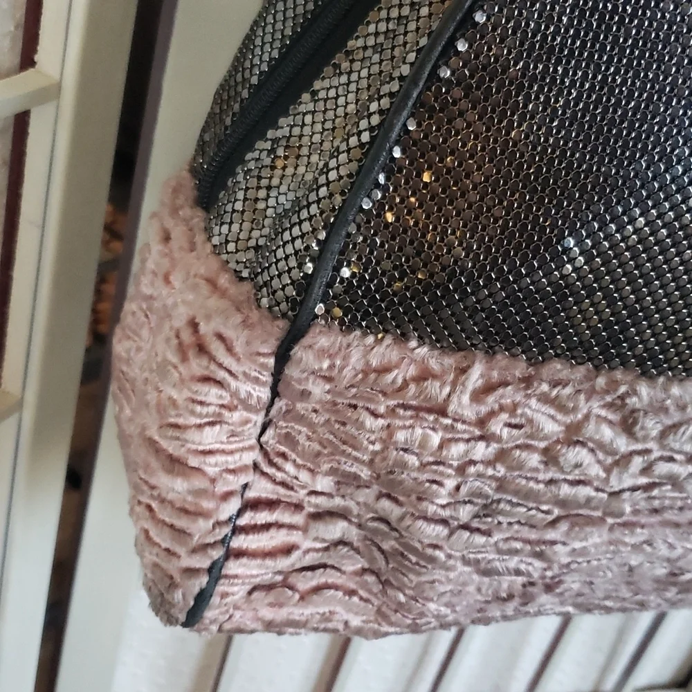Whithing and Davis metallic mesh fabric chain handles big bag